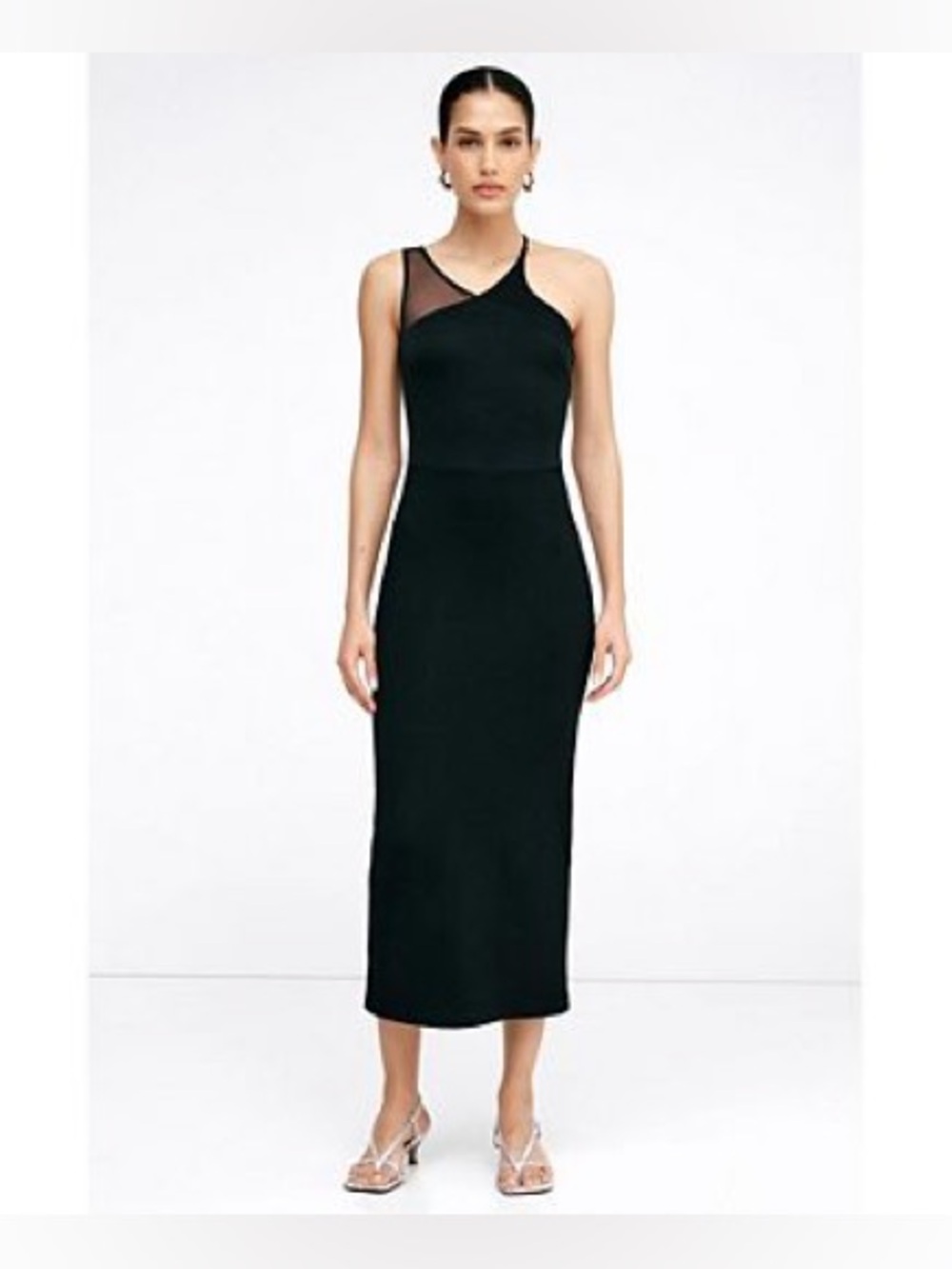 Marcella Vivica Black One-Shoulder Mesh Insert Midi Dress - Picture 7 of 9